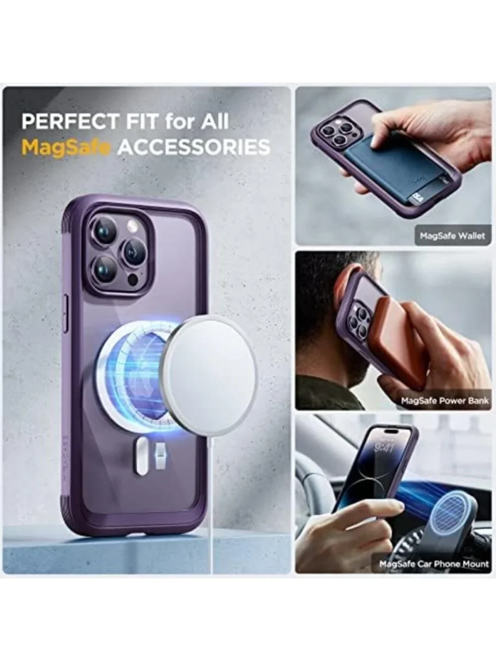 Magnetic Purple iPhone 14 Pro Max Case with 9H Tempered Glass & MagSafe